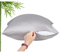 Pillow Cases - Cooling Pillowcase - Queen Size, Gray, Set of 2 Zippered, 100% Viscose derived from Bamboo - for Hot Sleepers - Soft Pillow Covers - by Vegan Silk