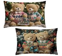 Pillow Cases 2 pack 20 x 30 Large Cushions Christmas Rectangle Cushion Covers 20x30 cm Bear Double Sided Printing Velvet Pillow Covers with Invisible Zipper for Sofa Bedroom Autumn Decor Gifts LE-529