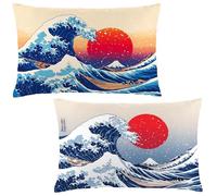 Pillow Cases 2 pack 20 x 30 Large Cushions Japan Rectangle Cushion Covers 20x30 cm Ocean Waves Double Sided Printing Velvet Pillow Covers Invisible Zipper for Sofa Bedroom Autumn Decor Gifts LE-525