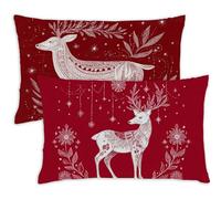Pillow Cases 2 Pack 20 x 30 Small Cushions Christmas Rectangle Cushion Covers 20cm x 30cm Deer Double Sided Printing Velvet Pillow Cover with Invisible Zipper for Sofa Bed Autumn Decoration Gift,923-j