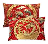 Pillow Cases 2 Pack 30 x 50 Cushions Red Rectangle Cushion Covers 30cm x 50cm Dragon Double Sided Printing Velvet Pillow Covers with Invisible Zipper for Sofa Bedroom Autumn Decorations Gifts,1057-j