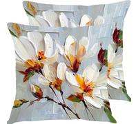 Pillow Cases 2 Pack 35x35cm Magnolia White Outdoor Garden Cushion Covers Linen Sofa Throw Pillow Pillows Bed Square Pillowx Cases, With Invisible Zipper, for Bedroom Furniture Decorative X0JJ-971
