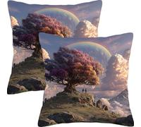 Pillow Cases 2 Pack 35x35cm Outdoor Cushion Covers Waterproof Dream Tree Linen Square Throw Pillow Garden Cushions for Sofa, for Patio Couch Bed Balcony Home Decor Decorative Throw Pillowcases L1JT581