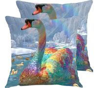 Pillow Cases 2 Pack 35x35cm Rainbow Swan Outdoor Garden Cushion Covers Linen Sofa Throw Pillow Pillows Bed Square Pillowx Cases, With Invisible Zipper, for Bedroom Furniture Decorative X0JJ-49