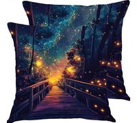 Pillow Cases 2 Pack 35x35cm Starry Sky Bridge Outdoor Garden Cushion Covers Linen Sofa Throw Pillow Pillows Bed Square Pillowx Cases, With Invisible Zipper, for Bedroom Furniture Decorative X0JJ-916