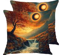 Pillow Cases 2 Pack 40x40cm Eclipse Waterfall Outdoor Garden Cushion Covers Linen Sofa Throw Pillow Pillows Bed Square Pillowx Cases, With Invisible Zipper, for Bedroom Furniture Decorative X0JJ-727