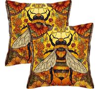 Pillow Cases 2 Pack 40x40cm Outdoor Cushion Covers Waterproof Bee Animals Linen Square Throw Pillow Garden Cushions, for Patio Couch Bed Balcony Home Decor Decorative Throw Pillowcases L1JT-593