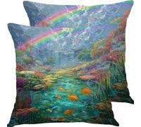 Pillow Cases 2 Pack 40x40cm Rainbow Fish Outdoor Garden Cushion Covers Linen Sofa Throw Pillow Pillows Bed Square Pillowx Cases, With Invisible Zipper, for Bedroom Furniture Decorative X0JJ-50