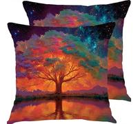 Pillow Cases 2 Pack 40x40cm Tree Starry Sky Outdoor Garden Cushion Covers Linen Sofa Throw Pillow Pillows Bed Square Pillowx Cases, With Invisible Zipper, for Bedroom Furniture Decorative X0JJ-823