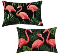 Pillow Cases 2 Pack 40x65cm Linen Cushion Cover Flamingo v-464 | Garden Cushions Leaf Sofa Cushion Covers, Vibrant Design, Room Decor, for Sofa Couch Balcony Bedroom Living Room