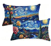 Pillow Cases 2 pack 40x70 cm Large Cushions Blue Rectangle Cushion Covers 40 x 70 Starry Sky Double Sided Printing Velvet Pillow Covers with Invisible Zipper for Sofa Autumn Decorations Gifts EM-799