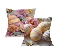 Pillow Cases 2 pack 45 x 45 Small Cushions Easter Square Cushion Covers 45cm x 45cm Easter Egg Double Sided Printing Velvet Decorative Pillows for Living Room Winter Home Christmas Decorations,2p445F