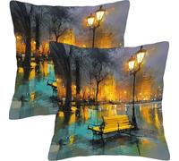 Pillow Cases 2 Pack 45x45cm Outdoor Cushion Covers Waterproof Park Nights Linen Square Throw Pillow Garden Cushions, for Patio Couch Bed Balcony Home Decor Decorative Throw Pillowcases L1JT-212