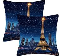 Pillow Cases 2 Pack 45x45cm Outdoor Cushion Covers Waterproof Starry Sky Eiffel Tower Linen Square Throw Pillow Garden Cushions, for Patio Couch Bed Balcony Home Decorative Throw Pillowcases L1JT-897
