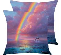 Pillow Cases 2 Pack 45x45cm Rainbow Dolphin Outdoor Garden Cushion Covers Linen Sofa Throw Pillow Pillows Bed Square Pillowx Cases, With Invisible Zipper, for Bedroom Furniture Decorative X0JJ-47