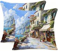 Pillow Cases 2 Pack 45x45cm Town Street Scene Outdoor Garden Cushion Covers Sofa Throw Pillow Linen Decorative Pillows, for Furniture Bedroom Bed With Invisible Zipper Square Pillowx Cases BL0R-77