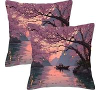 Pillow Cases 2 Pack 50x50cm Outdoor Cushion Covers Waterproof Dock Tree Linen Square Throw Pillow Garden Cushions for Sofa, for Patio Couch Bed Balcony Home Decor Decorative Throw Pillowcases L1JT-516
