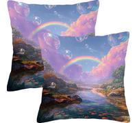 Pillow Cases 2 Pack 50x50cm Outdoor Cushion Covers Waterproof Dreamy Fish Linen Square Throw Pillow Garden Cushions, for Patio Couch Bed Balcony Home Decor Decorative Throw Pillowcases L1JT-588