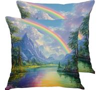 Pillow Cases 2 Pack 50x50cm Rainbow Mountains Outdoor Garden Cushion Covers Linen Sofa Throw Pillow Pillows Bed Square Pillowx Cases, With Invisible Zipper, for Bedroom Furniture Decorative X0JJ-48