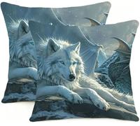 Pillow Cases 2 Pack 50x50cm Wolf Dragon Outdoor Garden Cushion Covers Sofa Throw Pillow Linen Decorative Pillows, for Furniture Bedroom Bed With Invisible Zipper Square Pillowx Cases BL0R-500