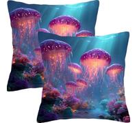 Pillow Cases 2 Pack 55x55cm Outdoor Cushion Covers Waterproof Jellyfish Dream Linen Square Throw Pillow Garden Cushions, for Patio Couch Bed Balcony Home Decor Decorative Throw Pillowcases L1JT-834