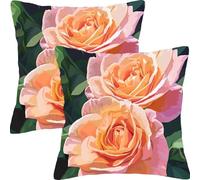 Pillow Cases 2 Pack 55x55cm Outdoor Cushion Covers Waterproof Rose Pink Linen Square Throw Pillow Garden Cushions for Sofa, for Patio Couch Bed Balcony Home Decor Decorative Throw Pillowcases L1JT-547