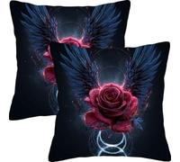 Pillow Cases 2 Pack 55x55cm Outdoor Cushion Covers Waterproof Rose Ring Linen Square Throw Pillow Garden Cushions for Sofa, for Patio Couch Bed Balcony Home Decor Decorative Throw Pillowcases L1JT-555
