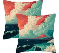 Pillow Cases 2 Pack 55x55cm Outdoor Cushion Covers Waterproof Sea Waves Sky Linen Square Throw Pillow Garden Cushions, for Patio Couch Bed Balcony Home Decor Decorative Throw Pillowcases L1JT-234