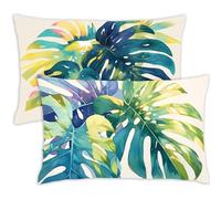 Pillow Cases 2 Pack 70 x 90 Large Cushions Green Rectangle Cushion Covers 70cm x 90cm Leaf Double Sided Printing Velvet Pillow Cover with Invisible Zipper for Sofa Bedroom Autumn Decoration Gift,877-j