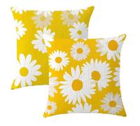 Pillow Cases 2 pack 80 x 80 Beige Cushions Yellow Square Cushion Covers 80cm x 80cm Daisy Double Sided Printing Linen Decorative Pillows for Sofa Living Room Winter Home Christmas Decorations,2p675F