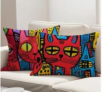 Pillow Cases 2 Pack Animal Cushion Covers 25x45 cm Cat Cushions Double Sided Printing, Large Velvet Rectangle Decorative Pillows with Invisible Zipper for Sofa Bed Decor, Gifts for Women R-996