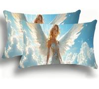 Pillow Cases 2 Pack, Beautiful Cushion Covers Decorative Rectangle Pillow Cases, velvet Angel Cushions, Lumbar Pillowcase 12x24in with Invisible Zipper for Home Decor Sofa Bedroom Car 30x60cm W0VJ-820