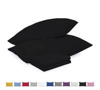 Pillow Cases 2 Pack Black - 100% Brushed Microfibre UK-Standard Size 50x75cm Envelope Closure Pillowcases - OEKO-TEX Certified, Wrinkle & Fade Resistant Pillow Covers (Pack of 2, Black)