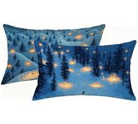 Pillow Cases 2 Pack Blue Cushion Covers 30 x 50 cm Snow Scene Cushions Double Sided Printing, Outdoor Cushions Waterproof Linen Decorative Throw Pillow Case 12x20 inch for Christmas Home Decor h-1998