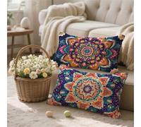Pillow Cases 2 Pack Boho Cushion Covers 40x60cm Small Cushions Navy Pattern Double Sided Throw Pillow Covers, Super Soft Sofa Cushions with Lnvisible Zipper for Autumn Living Room decor, Gifts t-623