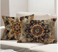Pillow Cases 2 Pack Brown Cushion Covers 40x60 cm Mandala Cushions Double Sided Printing, Large Velvet Rectangle Decorative Pillows with Invisible Zipper for Sofa Bed Decor, Gifts for Women R-4059