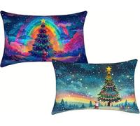 Pillow Cases 2 Pack, Christmas Tree Pillowcase 40 x 65, Linen Cushion Covers, Sofa Cushions, Rainbow Pillowcases, Rectangle Pillow Covers, Invisible Zipper, Machine Washable, 40x65cm m-810