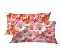 Pillow Cases 2 Pack Daisy Pillows 2 Pack Pink Pillow Protectors 40x80cm Linen Pillowcases With Hidden Zipper, Bedding Cushion Cover, Double Sided Printing Pillowcase, for Spring decoration bz-101