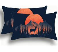 Pillow Cases 2 Pack, Deer Cushion Covers Decorative Rectangle Pillow Cases, Linen Moon Cushions, Lumbar Pillowcase 10x20in with Invisible Zipper for Home Decor Sofa Bedroom Car 25x50cm W0VJ-941