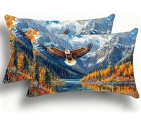 Pillow Cases 2 Pack, Eagle Cushion Covers Decorative Rectangle Pillow Cases, velvet Snow Mountain Cushions, Lumbar Pillowcase 12x24in with Invisible Zipper for Home Decor Sofa Bedroom 30x60cm W0VJ-765