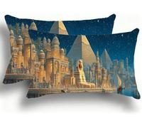 Pillow Cases 2 Pack, Egypt Cushion Covers Decorative Rectangle Pillow Cases, Linen Pyramid Cushions, Lumbar Pillowcase 16x32in with Invisible Zipper for Home Decor Sofa Bedroom Car 35x70cm W0VJ-116