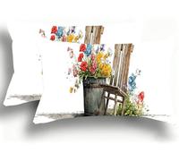 Pillow Cases 2 Pack, Flower Bucket Cushion Covers Decorative Rectangle Pillow Cases, Linen Chair Cushions, Lumbar Pillowcase 14x28in with Invisible Zipper for Home Decor Sofa Bedroom 40x80cm W0VJ-205