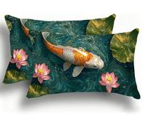 Pillow Cases 2 Pack, Lotus Cushion Covers Decorative Rectangle Pillow Cases, velvet Fish Cushions, Lumbar Pillowcase 10x20in with Invisible Zipper for Home Decor Sofa Bedroom Car 25x50cm W0VJ-180