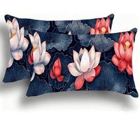 Pillow Cases 2 Pack, Lotus Cushion Covers Decorative Rectangle Pillow Cases, velvet Pink Cushions, Lumbar Pillowcase 10x20in with Invisible Zipper for Home Decor Sofa Bedroom Car 25x50cm W0VJ-98