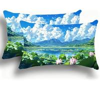 Pillow Cases 2 Pack, Lotus Cushion Covers Decorative Rectangle Pillow Cases, velvet Pond Cushions, Lumbar Pillowcase 10x20in with Invisible Zipper for Home Decor Sofa Bedroom Car 25x50cm W0VJ-210