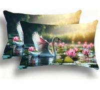 Pillow Cases 2 Pack, Lotus Cushion Covers Decorative Rectangle Pillow Cases, velvet Swan Cushions, Lumbar Pillowcase 10x20in with Invisible Zipper for Home Decor Sofa Bedroom Car 25x50cm W0VJ-177