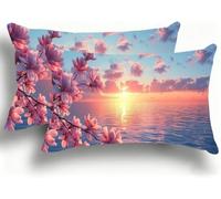 Pillow Cases 2 Pack, Plum Blossom Cushion Covers Decorative Rectangle Pillow Cases, Linen Sunset Cushions, Lumbar Pillowcase 14x28in with Invisible Zipper for Home Decor Sofa Bedroom 40x80cm W0VJ-741
