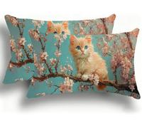 Pillow Cases 2 Pack, Plum Blossom Cushion Covers Decorative Rectangle Pillow Cases, velvet Cat Cushions,Lumbar Pillowcase 14x28in with Invisible Zipper for Home Decor Sofa Bedroom Car 40x80cm W0VJ-739