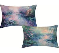 Pillow Cases 2 Pack, Pond Pillowcase 40 x 65, Linen Cushion Covers, Sofa Cushions, Abstract Pillowcases, Rectangle Pillow Covers, Invisible Zipper, Anti-Allergic & Machine Washable, 40x65cm m-99