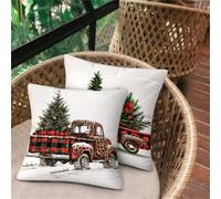 Pillow Cases 2 Pack Tartan, Simple Soft Cushion Covers 65x65, Breathable Waterproof Sofa Cushions, Outdoor Cushions for Garden Furniture Home Bedroom Office Car Porch Bench Chair, Decor Pillows D-4